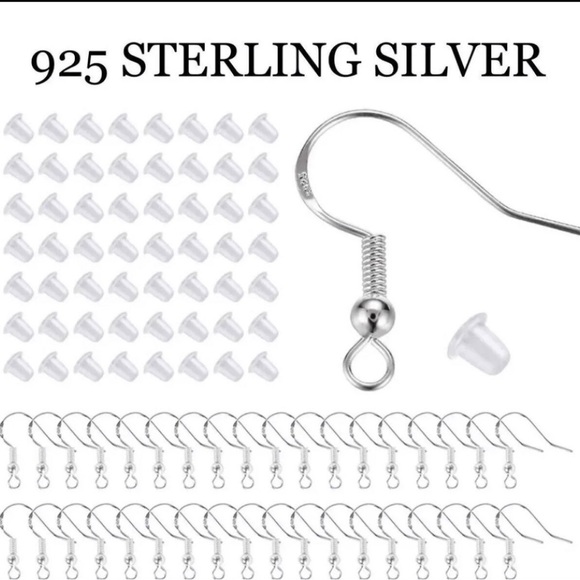 50 Pc 925 Sterling Silver Earring Wires & Stops Jewelry Making DIY Bundle Lot - Picture 1 of 12
